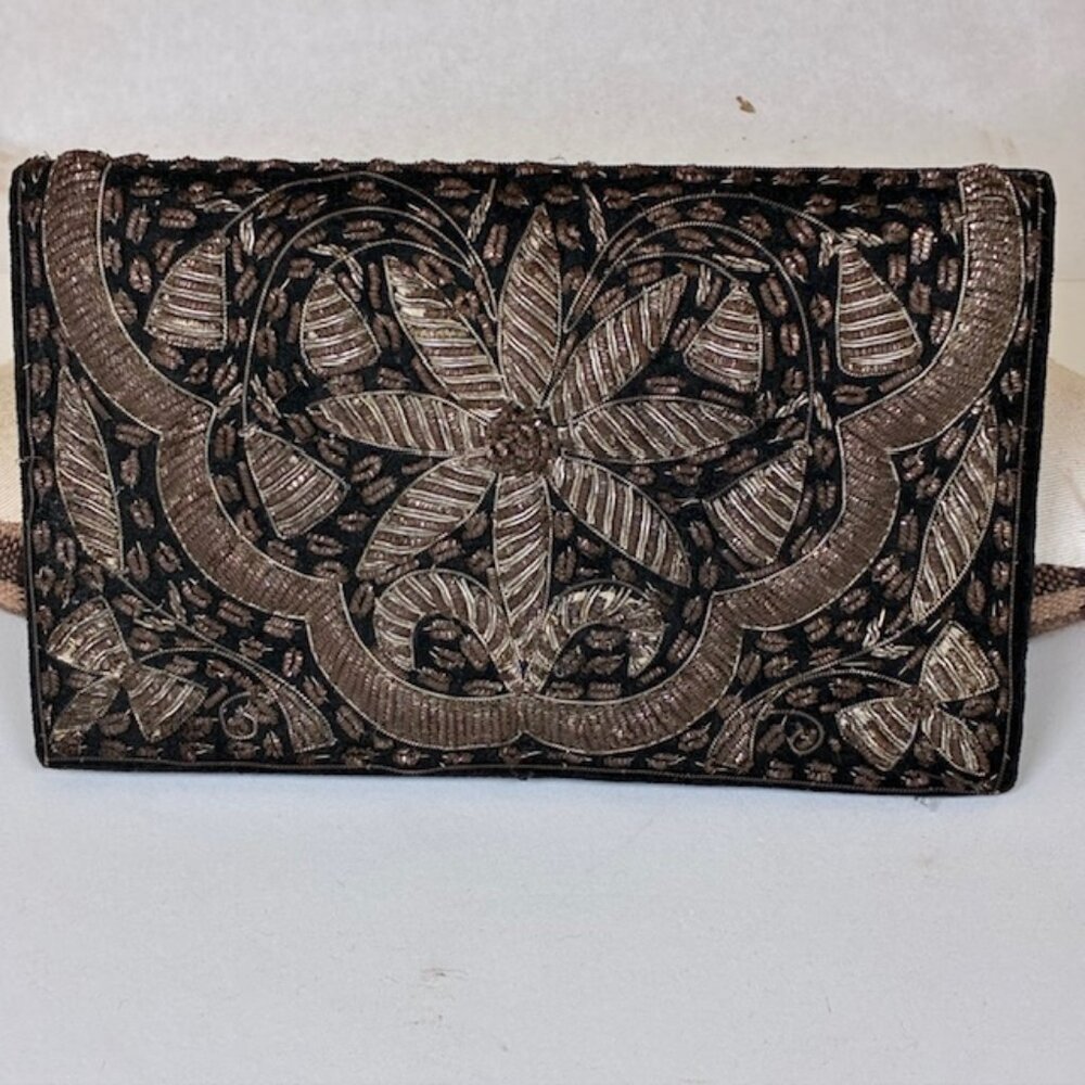 Made in India Metallic embroidery on Black Velvet Clutch Cell Phone Fits